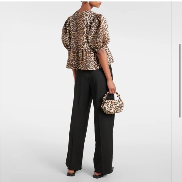 🛍️Tie-Front Leopard Print Oversize Peplum Blouse Sz L - Picture 5 of 7